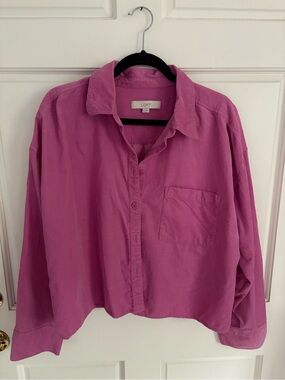 LOFT Rose-Pink Relaxed Button-Front Corduroy Shirt